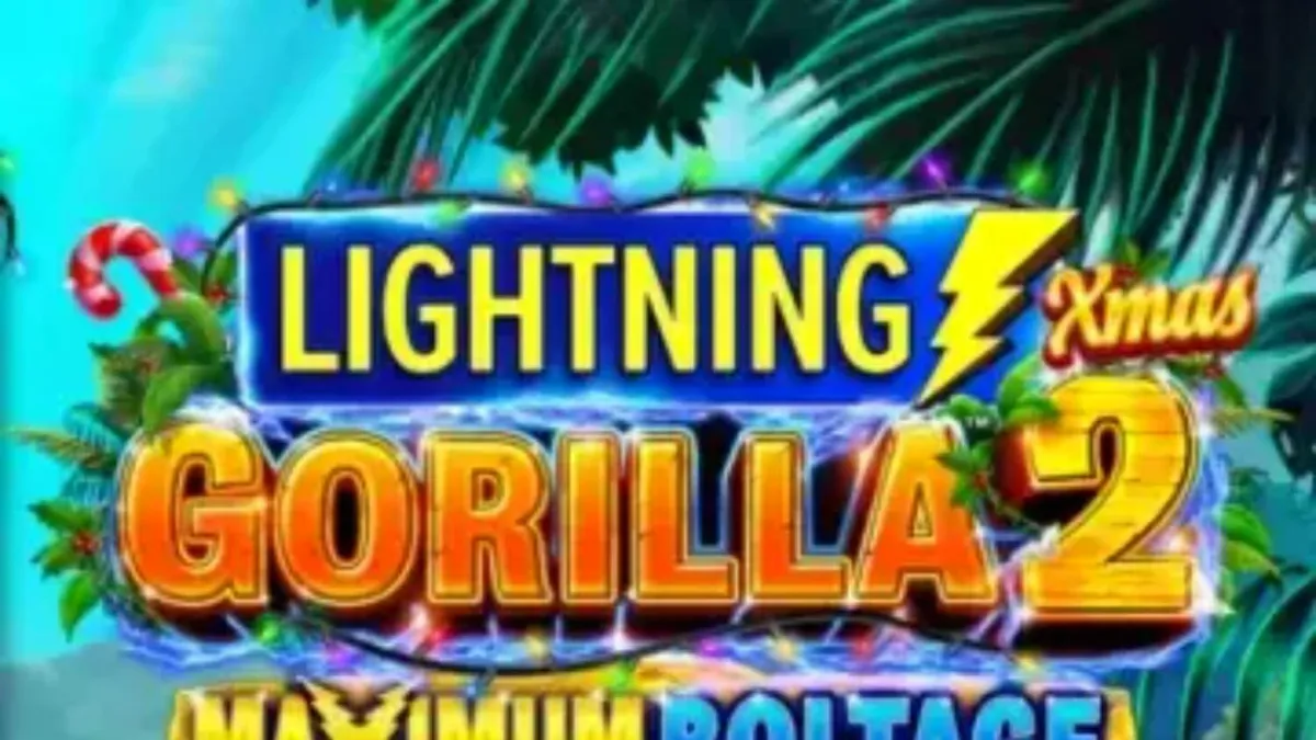 Tampilan visual slot Lightning Gorilla 2 Xmas dengan nuansa hutan tropis dan dekorasi Natal yang meriah.
