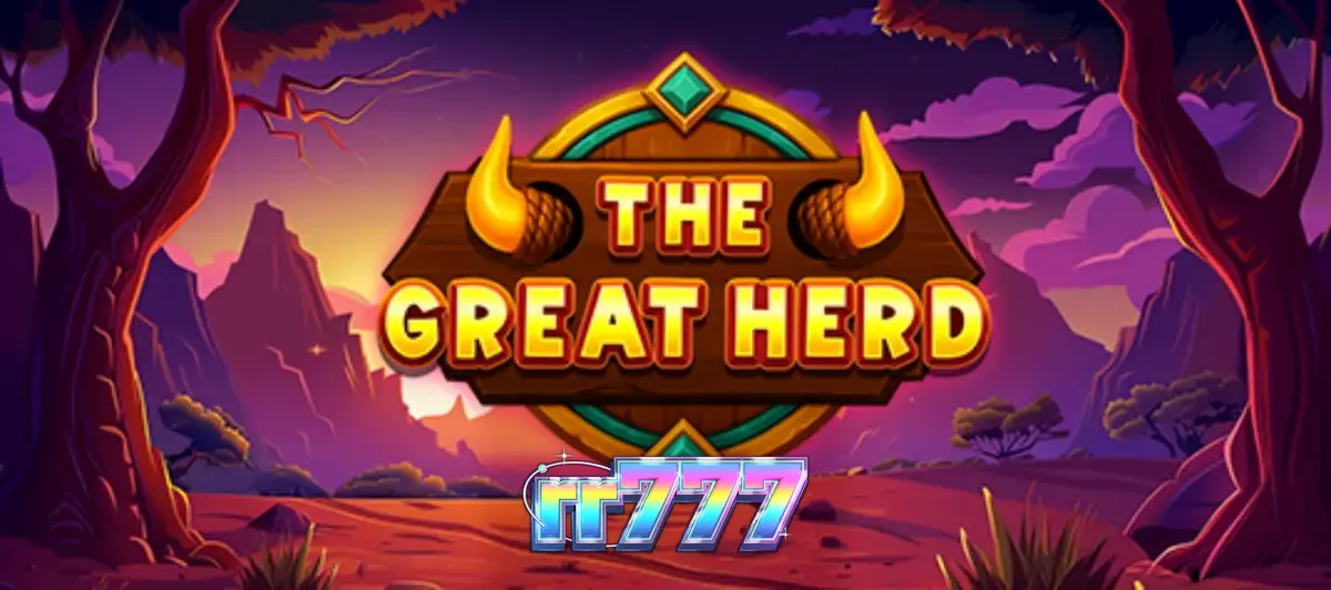 Pemandangan sabana Afrika yang dramatis dengan simbol bison emas di dalam slot The Great Herd